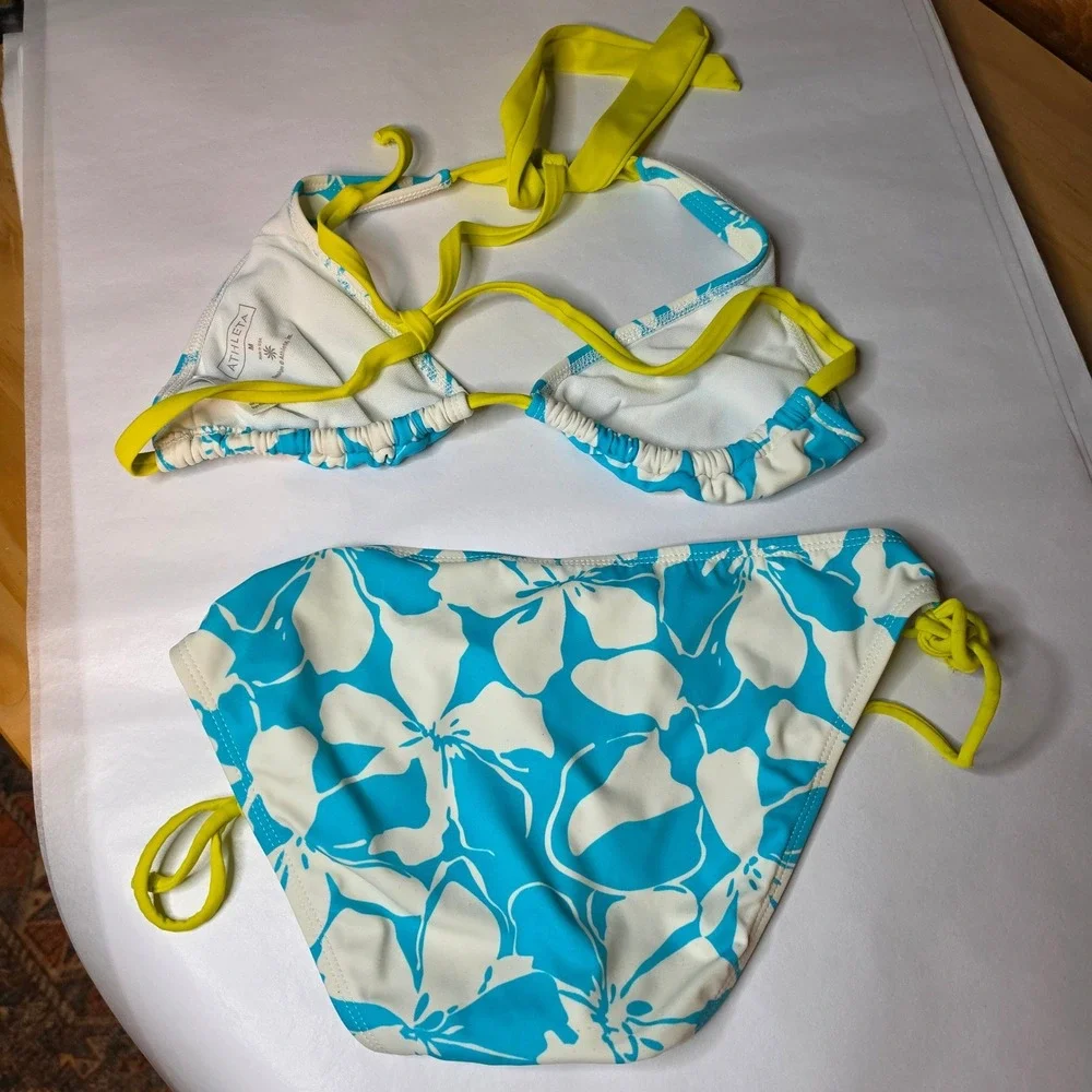 Athleta Bikini Set Medium Blue Floral Tropical Hibiscus Y2K Coastal Swim Suit - Picture 7 of 7